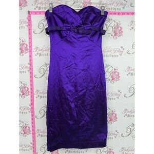 Bebe dress shiny belted y2k Strapless Purple Satin Sheath Dress with Belt